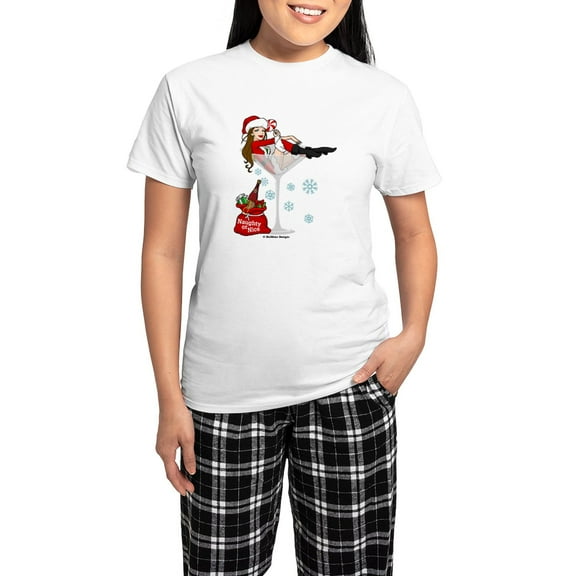 CafePress - Santa Girl Martini Women's Light Pajamas - Women's Short Sleeve Print T-Shirt and Pants Light Cotton Pajama Set
