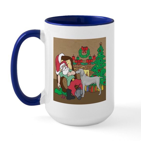CafePress - Santa Has A Weimaraner Christmas Large Mug - 15 oz Ceramic Large White Novelty Mug