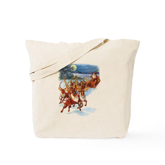 CafePress - Santa & His Flying Reindeer Tote Bag - Unisex Canvas Tote Bag, Beige, 1-Piece
