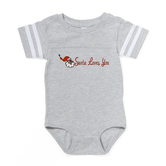 CafePress - Santa Loves You - Cute Infant Baby Football Bodysuit