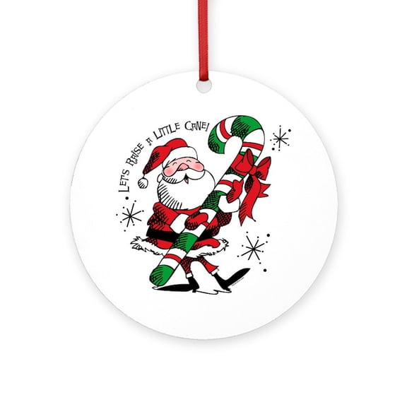CafePress - Santa Raising Cane -  Round Wood Ornament 4"