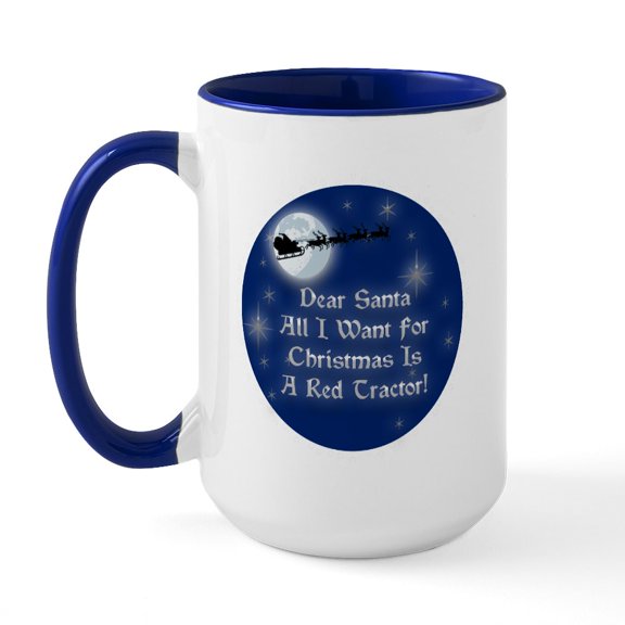 CafePress - Santa Red Tractor Christmas Large Mug - 15 oz Ceramic Large White Novelty Mug