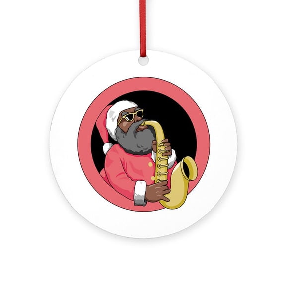 CafePress - Santa Saxophone -  Round Wood Ornament 4"