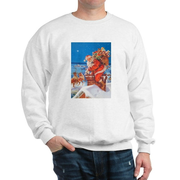 CafePress - Santa Up On The Rooftop Sweatshirt - Crew Neck Sweatshirt