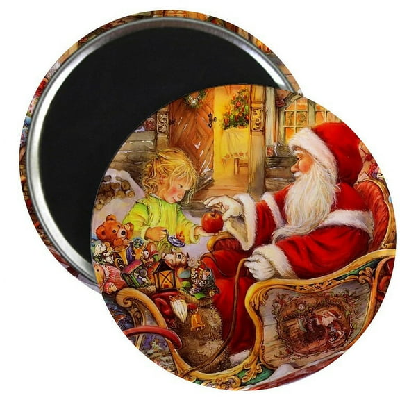 CafePress - Santa Visiting Little Girl Magnets - 2.25" Round Magnet, Refrigerator Magnet, Button Magnet Style