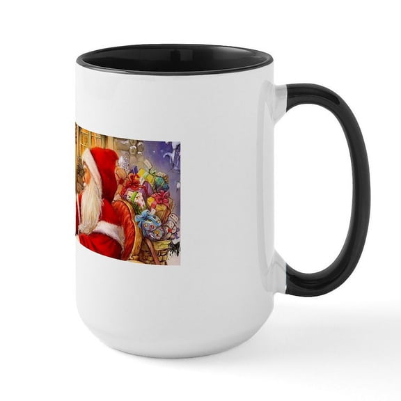 CafePress - Santa Visiting Little Girl Mugs - 15 oz Ceramic Large White Novelty Mug