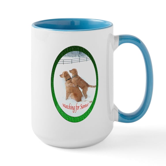 CafePress - Santa Watching Golden Large Mug - 15 oz Ceramic Large White Novelty Mug