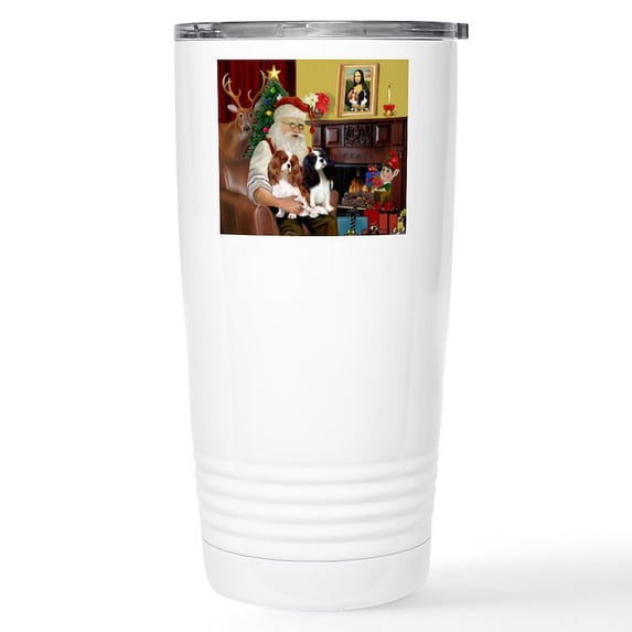CafePress - Santa's 2 Cavaliers Stainless Steel Travel Mug - Insulated Stainless Steel Travel Tumbler 20 oz.