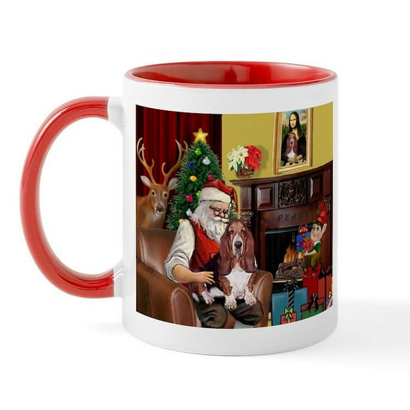 CafePress - Santa's Basset Hound Mug - 11 oz Ceramic Mug - Novelty Coffee Tea Cup