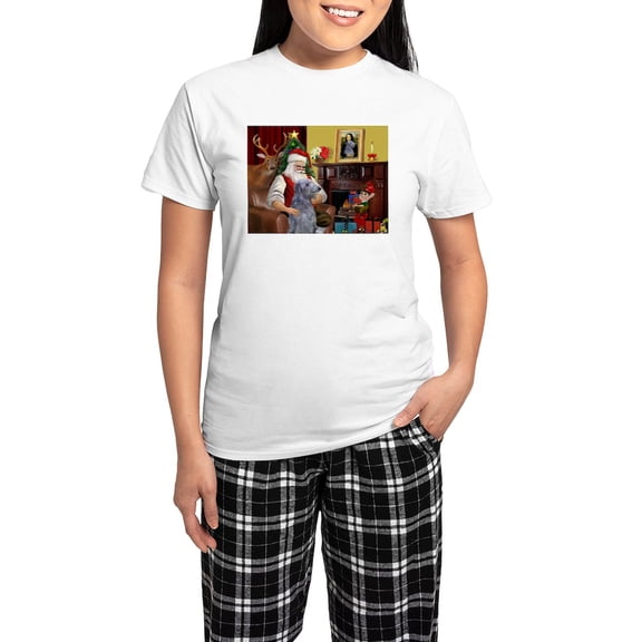 CafePress - Santa's Deerhound Women's Light Pajamas - Women's Short Sleeve Print T-Shirt and Pants Light Cotton Pajama Set