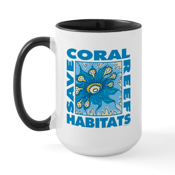 CafePress - Save Coral Reefs Large Mug - 15 oz Ceramic Large White Novelty Mug
