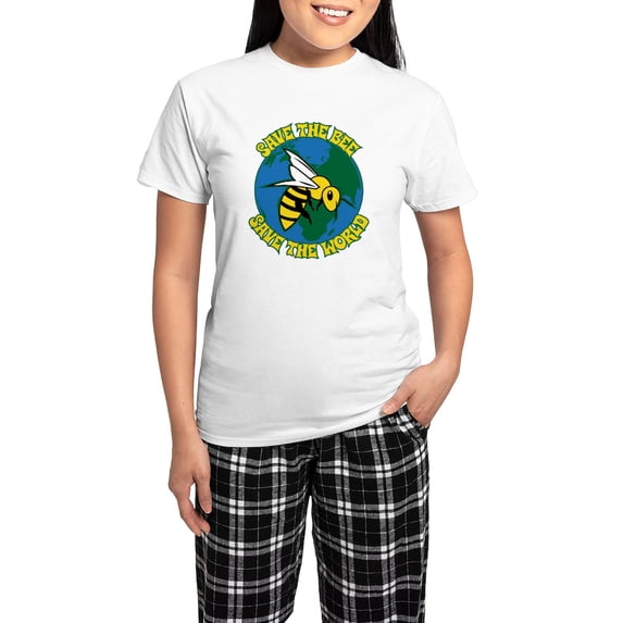 CafePress - Save The Bee Women's Light Pajamas - Women's Short Sleeve Print T-Shirt and Pants Light Cotton Pajama Set