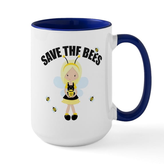 CafePress - Save The Bees Large Mug - 15 oz Ceramic Large White Novelty Mug