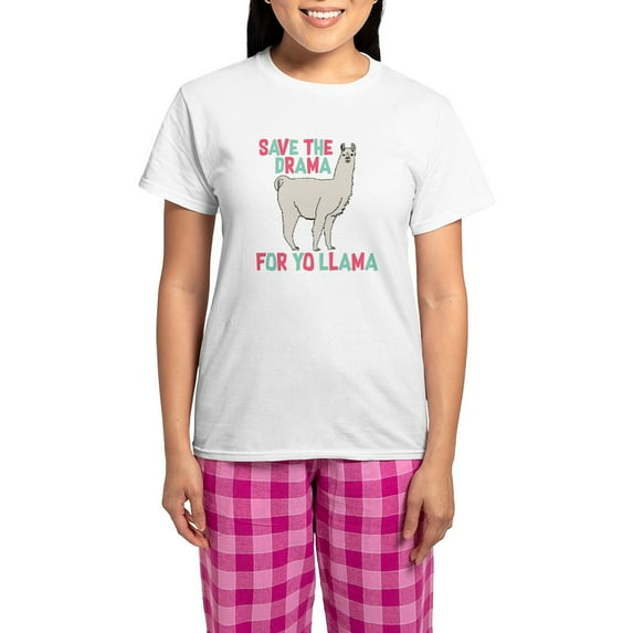 CafePress - Save The Drama For Yo Llama Women's Light Pajamas - Women's Short Sleeve Print T-Shirt and Pants Light Cotton Pajama Set