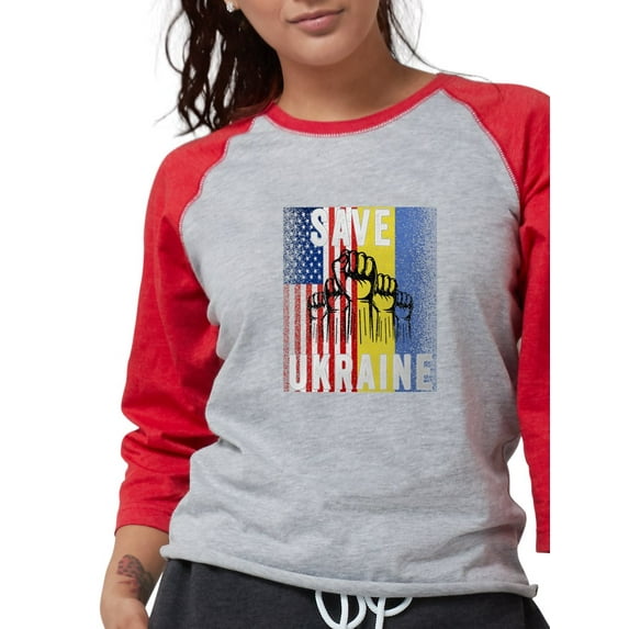 CafePress - Save Ukraine! America Supports Long Sleeve T Shirt - Womens Baseball Tee