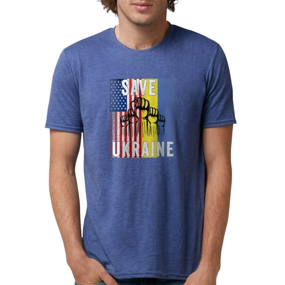 CafePress - Save Ukraine! America Supports Ukraine T Shirt - Mens Tri-blend T-Shirt