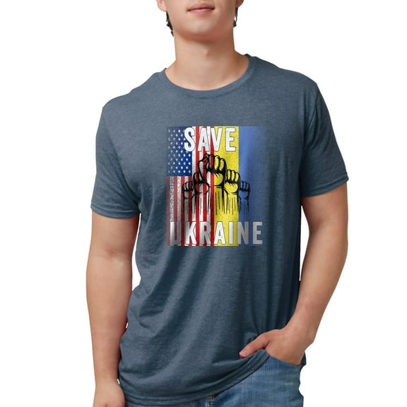CafePress - Save Ukraine! America Supports Ukraine T Shirt - Mens Tri-blend T-Shirt