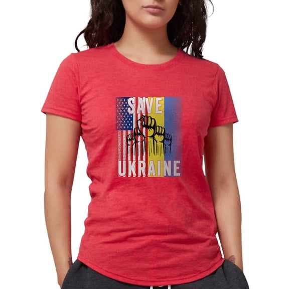CafePress - Save Ukraine! America Supports Ukraine T Shirt - Womens Tri-blend T-Shirt