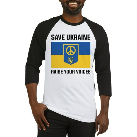 CafePress - Save Ukraine Raise Your Voices Baseball Jersey - Cotton Baseball Jersey, 3/4 Raglan Sleeve Shirt