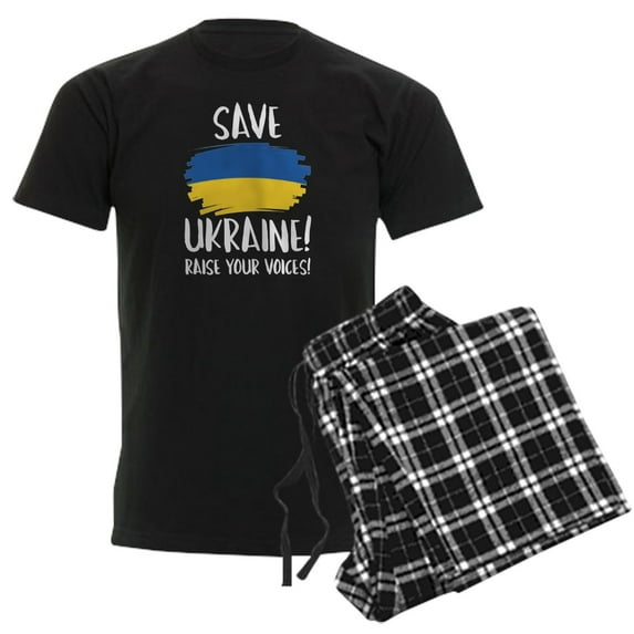 CafePress - Save Ukraine Raise Your Voices Men's Dark Pajamas - Men's Dark Loose Fit Cotton Pajama Set