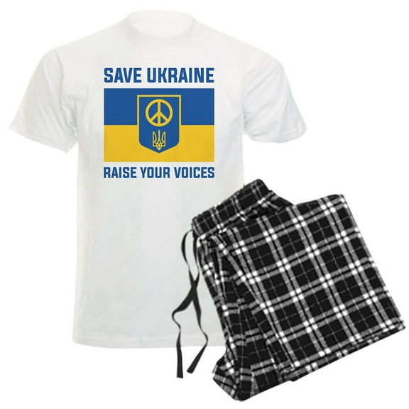 CafePress - Save Ukraine Raise Your Voices Men's Light Pajamas - Men's Light Loose Fit Cotton Pajama Set