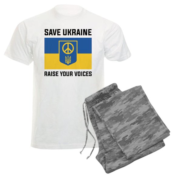 CafePress - Save Ukraine Raise Your Voices Men's Light Pajamas - Men's Light Loose Fit Cotton Pajama Set