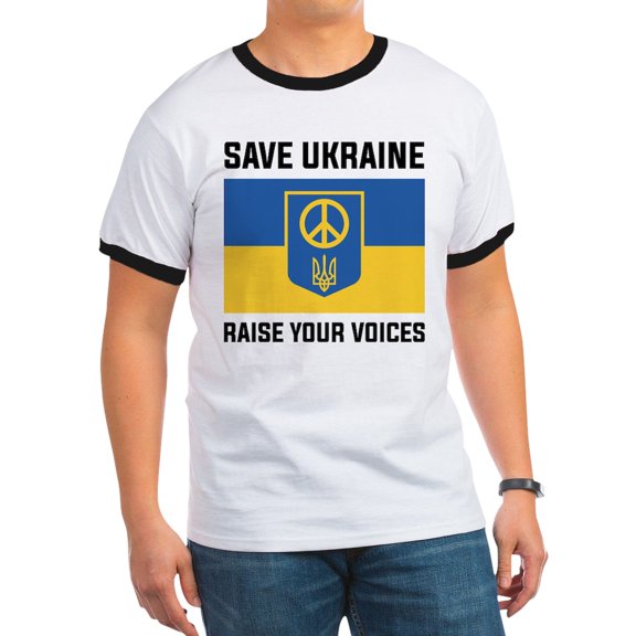 CafePress - Save Ukraine Raise Your Voices Ringer T - 100% Cotton Ringed T-Shirt