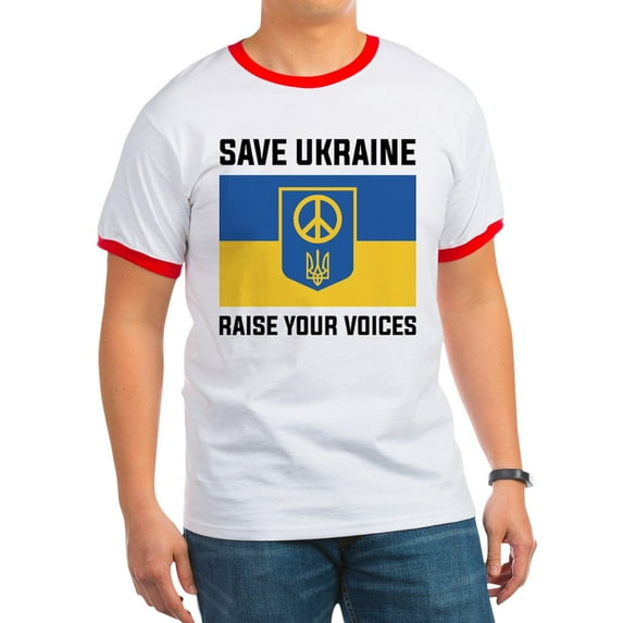 CafePress - Save Ukraine Raise Your Voices Ringer T - 100% Cotton Ringed T-Shirt