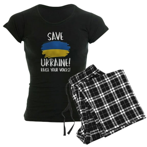 CafePress - Save Ukraine Raise Your Voices Women's Dark Pajama - Women's Short Sleeve Print T-Shirt and Pants Dark Cotton Pajama Set