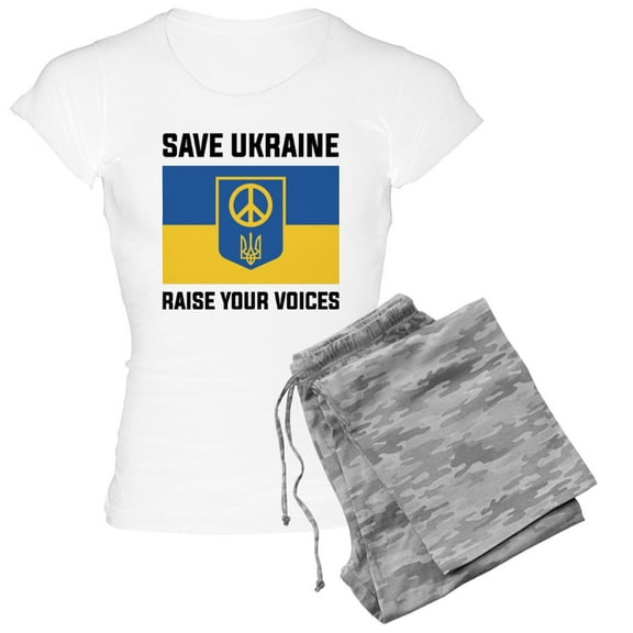 CafePress - Save Ukraine Raise Your Voices Women's Light Pajam - Women's Short Sleeve Print T-Shirt and Pants Light Cotton Pajama Set