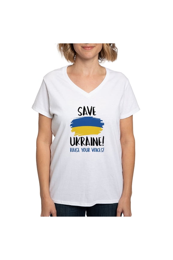 - Save Ukraine Raise Your Voices Women's V Neck T Sh - Womens Cotton V-Neck T-shirt