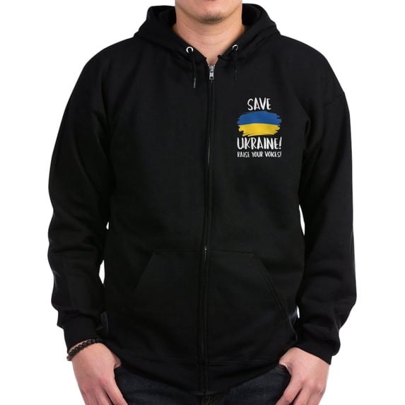 CafePress - Save Ukraine Raise Your Voices Zip Hoodie (Dark) - Zip Hoodie, Classic Hooded Sweatshirt with Metal Zipper