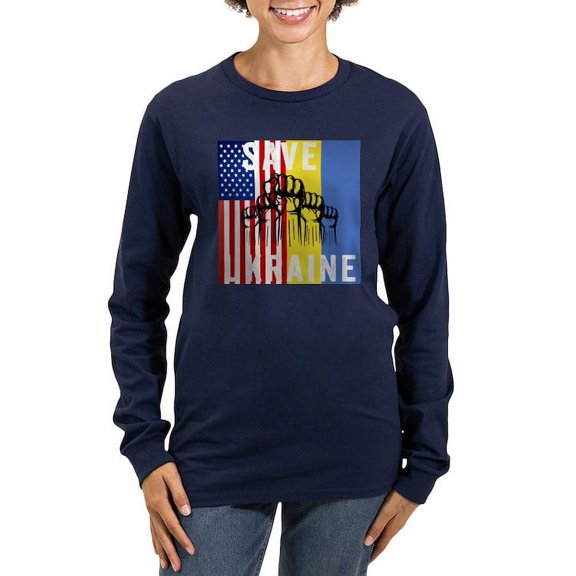 CafePress - Save Ukraine Stop War Long Sleeve T Shirt - Women's Long Sleeve Graphic Tee Casual Fit