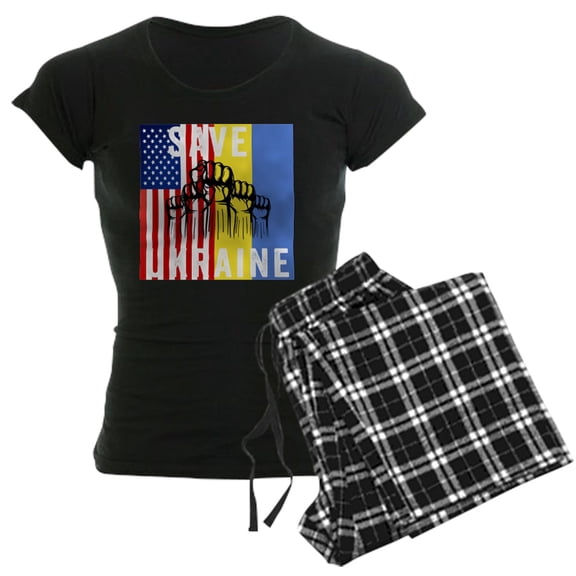 CafePress - Save Ukraine Stop War Pajamas - Women's Short Sleeve Print T-Shirt and Pants Dark Cotton Pajama Set