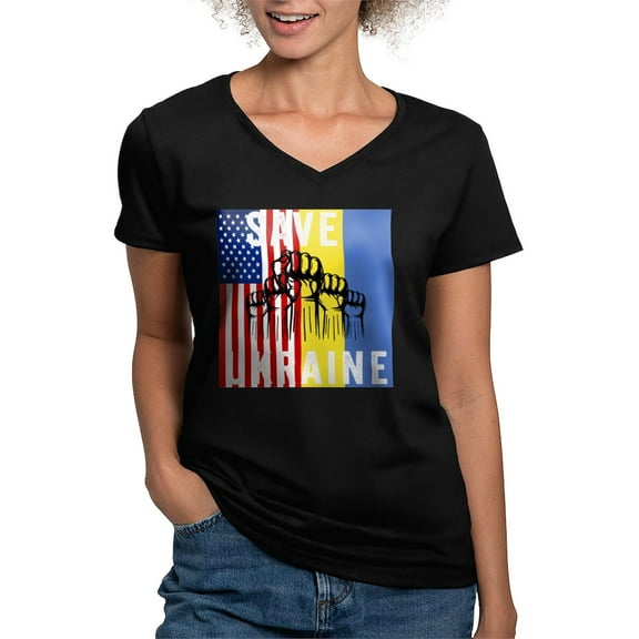 CafePress - Save Ukraine Stop War T Shirt - Women's V-Neck Dark T-Shirt