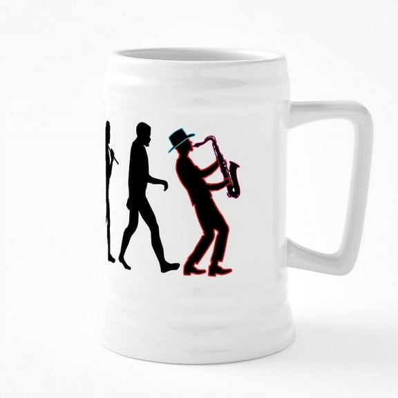 CafePress - Saxophone Player Evolution - 25 Ounce Ceramic White Beer Stein Mug