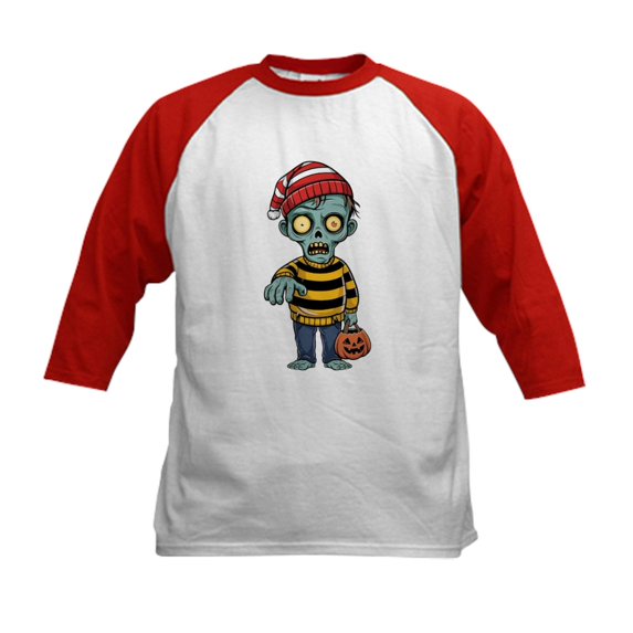 CafePress - Scary Zombie T Shirt Kids Baseball T Shirt - Kids Cotton Baseball Jersey, 3/4 Sleeve Shirt