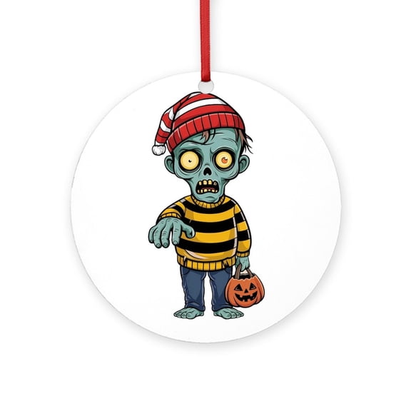 CafePress - Scary Zombie T Shirt - Round Wood Ornament 4"