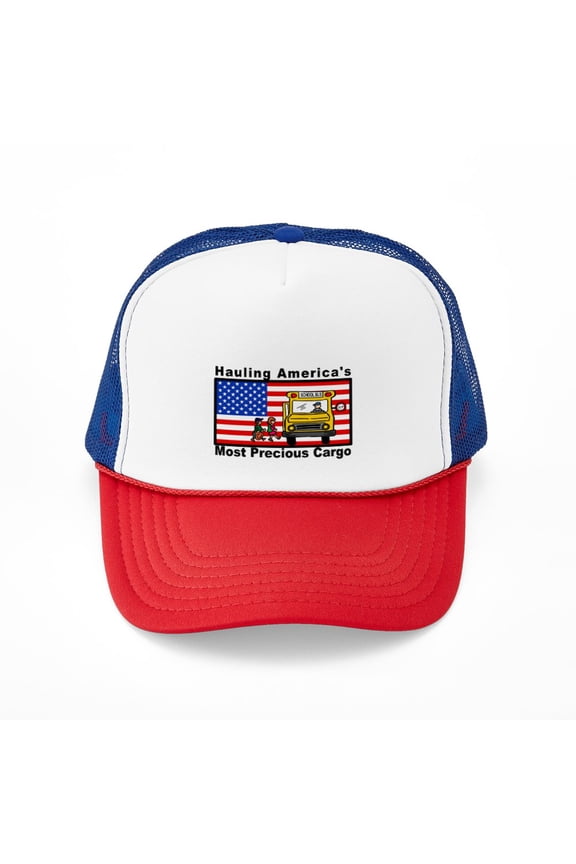 - School Bus Precious Cargo - Adjustable Unisex Printed Trucker Hat with Mesh Back