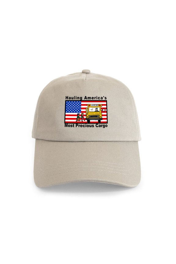 - School Bus Precious Cargo Cap - Adjustable 100% Brushed Unisex Casual Cotton Baseball Cap, Beige, 1