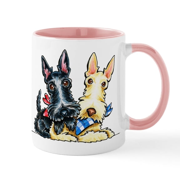 CafePress - Scottie Gingham Cuties Mugs - 11 oz Ceramic Mug - Novelty Coffee Tea Cup