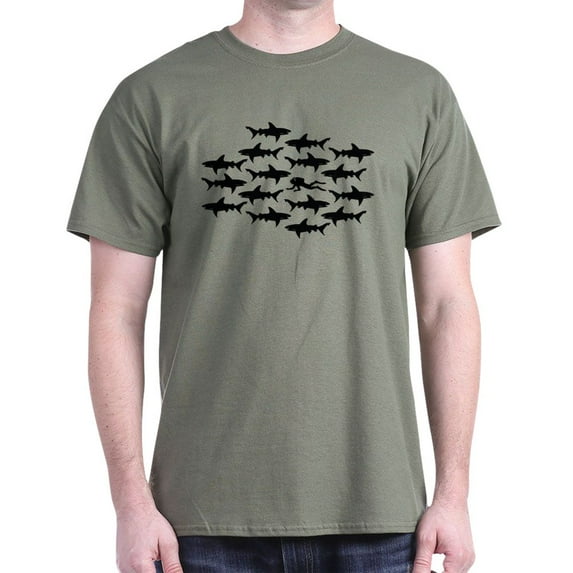 CafePress - Scuba Diver Swimming In School Of Sharks T Shirt - Men's Classic Graphic Cotton T-Shirt