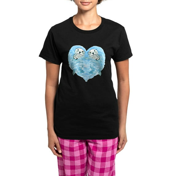 CafePress - Sea Otters Holding Hands Women's Dark Pajamas - Women's Short Sleeve Print T-Shirt and Pants Dark Cotton Pajama Set