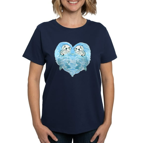 CafePress - Sea Otters Holding Hands Women's Dark T Shirt - Women's Traditional Fit Dark T-Shirt