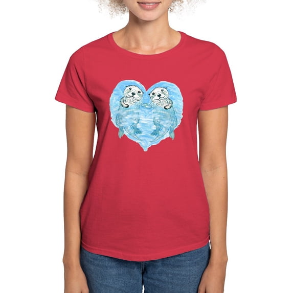 CafePress - Sea Otters Holding Hands Women's Dark T Shirt - Women's Traditional Fit Dark T-Shirt