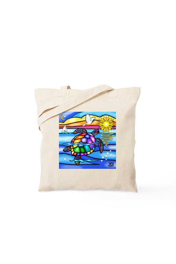 - Sea Turtle 8 Square Tote Bag - Unisex Canvas Tote Bag, Beige, 1-Piece