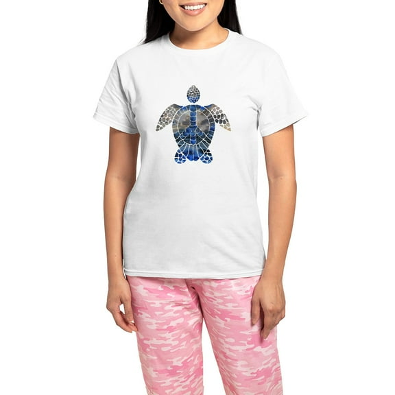 CafePress - Sea Turtle Peace Women's Light Pajamas - Women's Short Sleeve Print T-Shirt and Pants Light Cotton Pajama Set