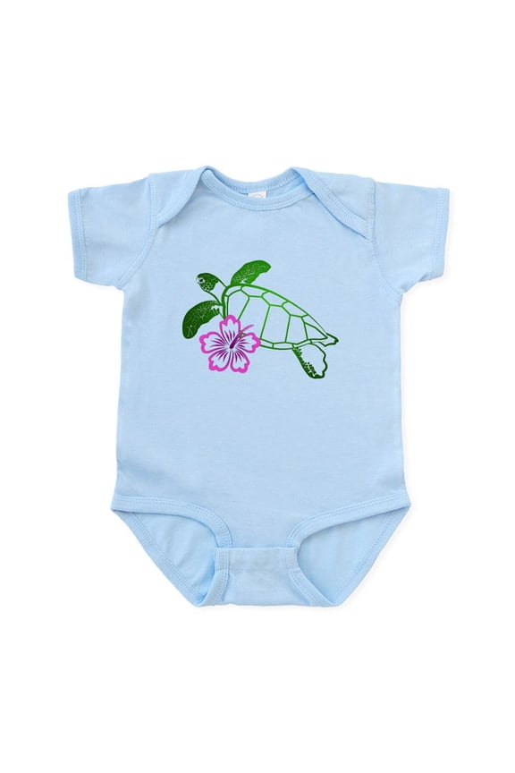 - Sea Turtle W/ Hibiscus Infant Bodysuit - Baby Light Bodysuit, Size Newborn - 24 Months