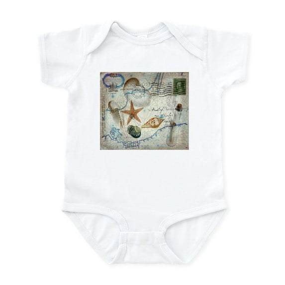 CafePress - Seashells Nautical Map Vintage Anchor Body Suit - Baby Light Bodysuit, Size Newborn - 24 Months