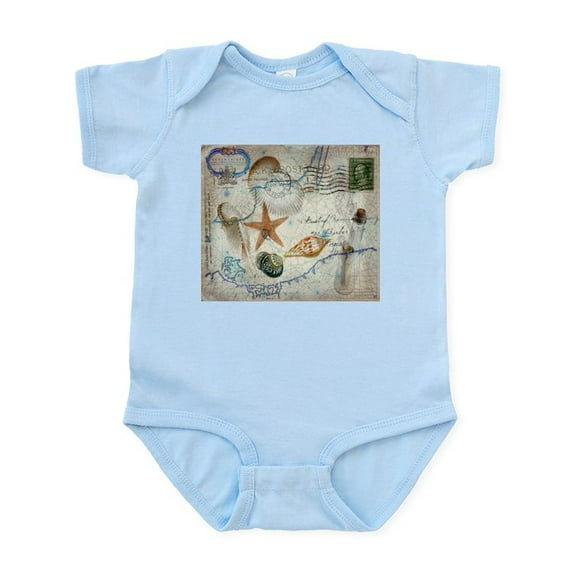 CafePress - Seashells Nautical Map Vintage Anchor Body Suit - Baby Light Bodysuit, Size Newborn - 24 Months